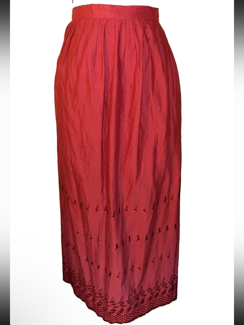 Red Embroidered Maxi Skirt - Women's Classic Style